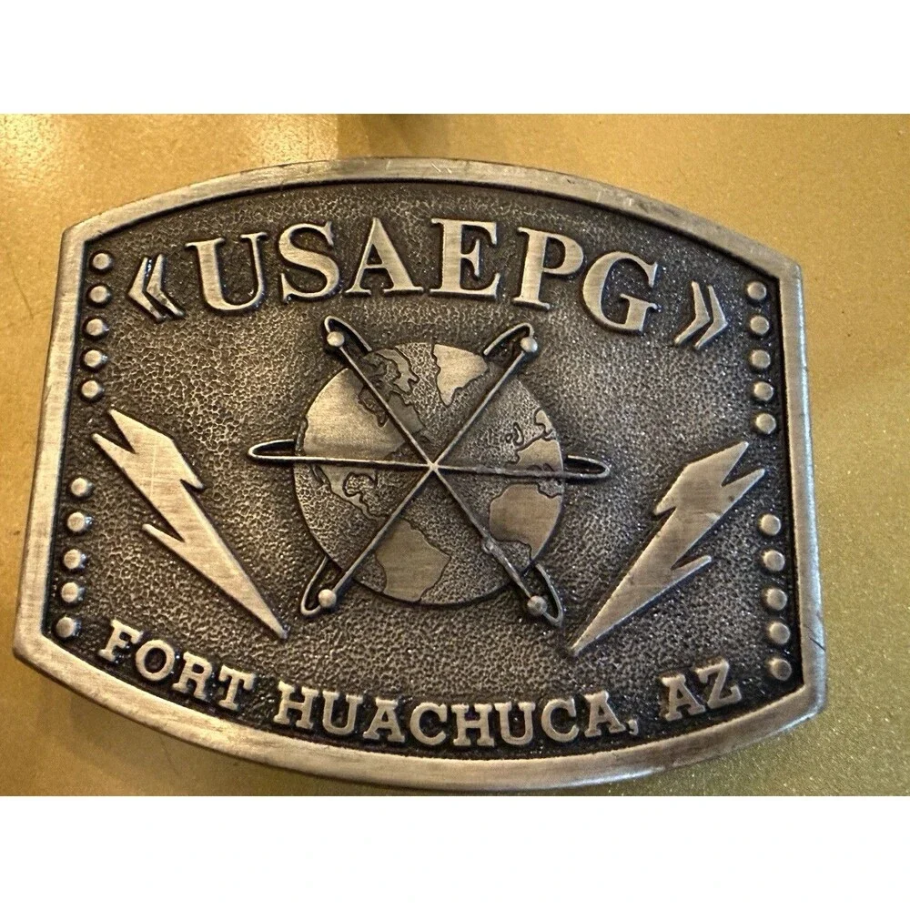 Vintage US Army USAEPG Fort Huachuca AZ Pewter Belt Buckle Walter Cribbins LTD